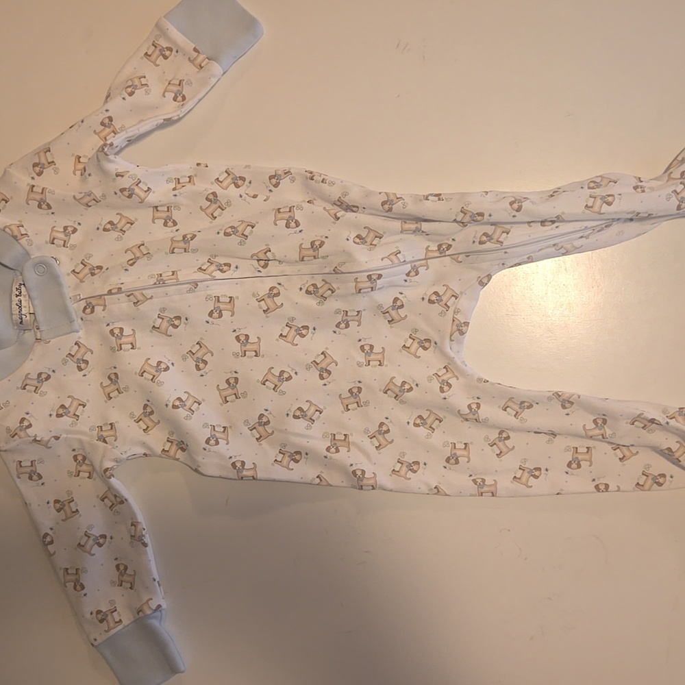 Magnolia Baby Blue Footed Onesie baby